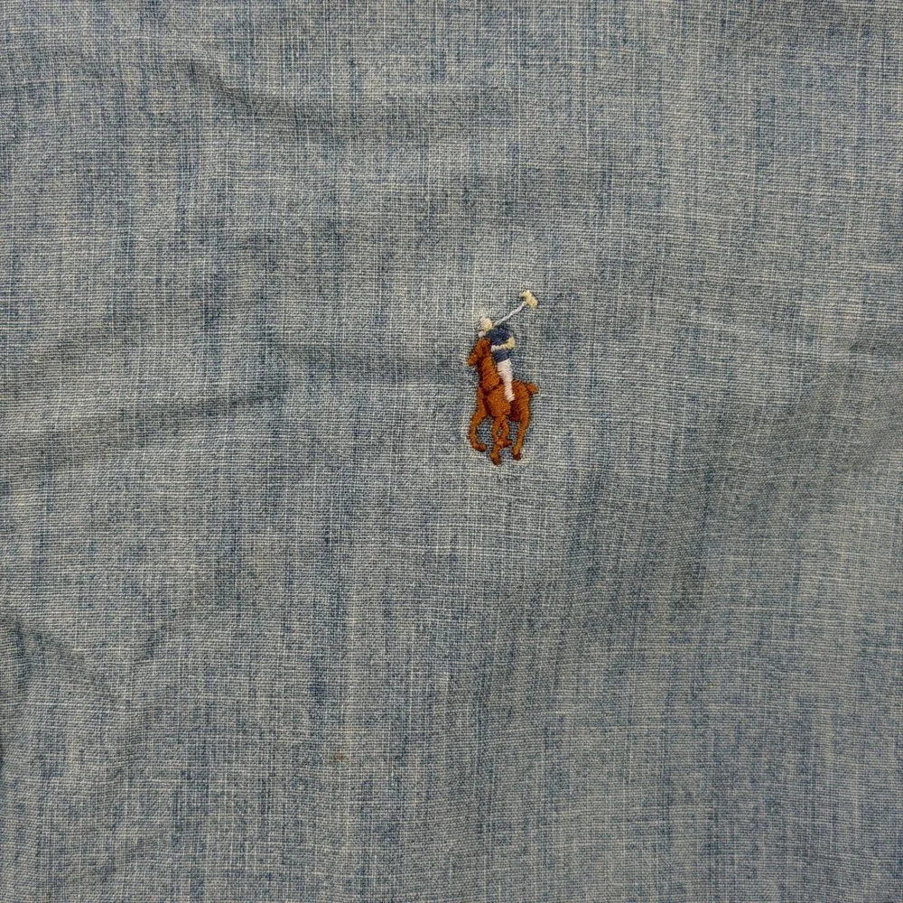 Ralph Lauren Button Down Mens Large Light Blue Chambray Denim Long Sleeve Shirt - Picture 3 of 10